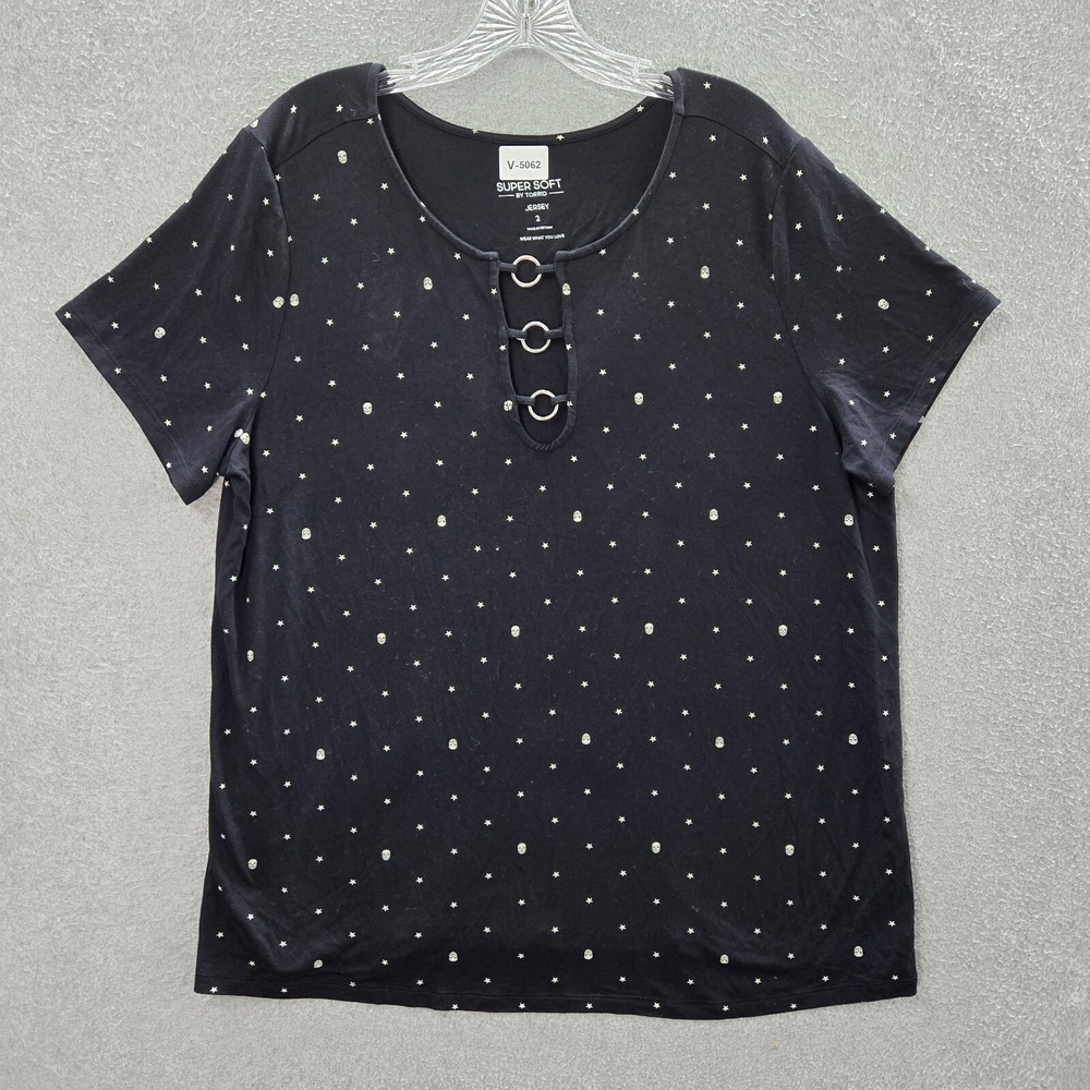 Torrid Women Top 2 Black Star Skull Polka Dots Short Sleeve Ring Neckline